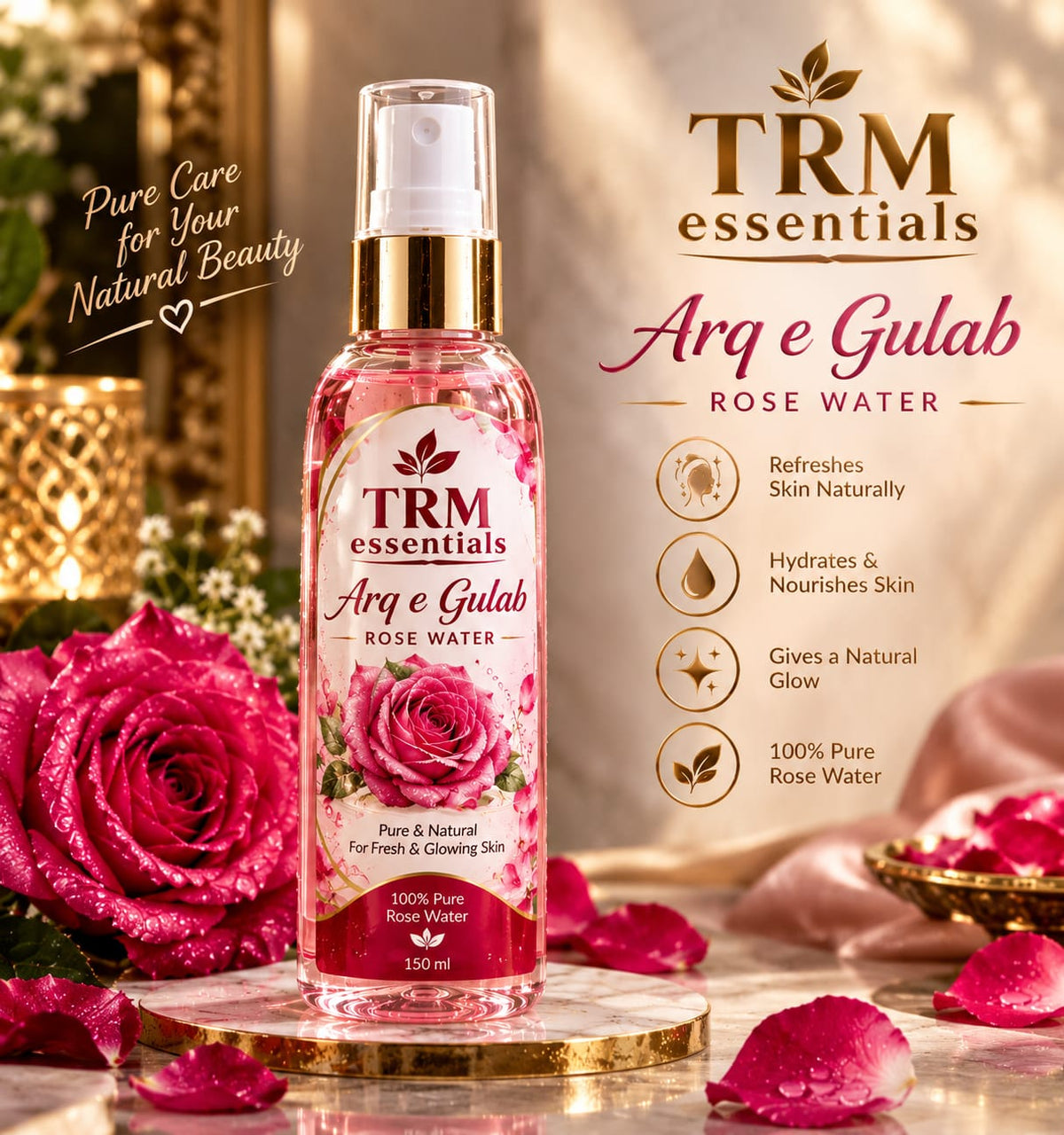 TRM essentials Arq‑e‑Gulab Rose Water – 100% Pure & Natural/150ml