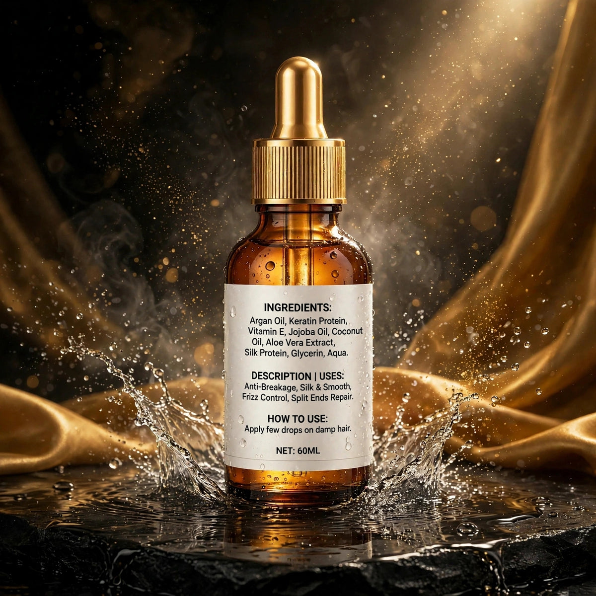 TRM LuxeCare Glass Bottle Hair Serum – Silk & Smooth Anti‑Break 60ML