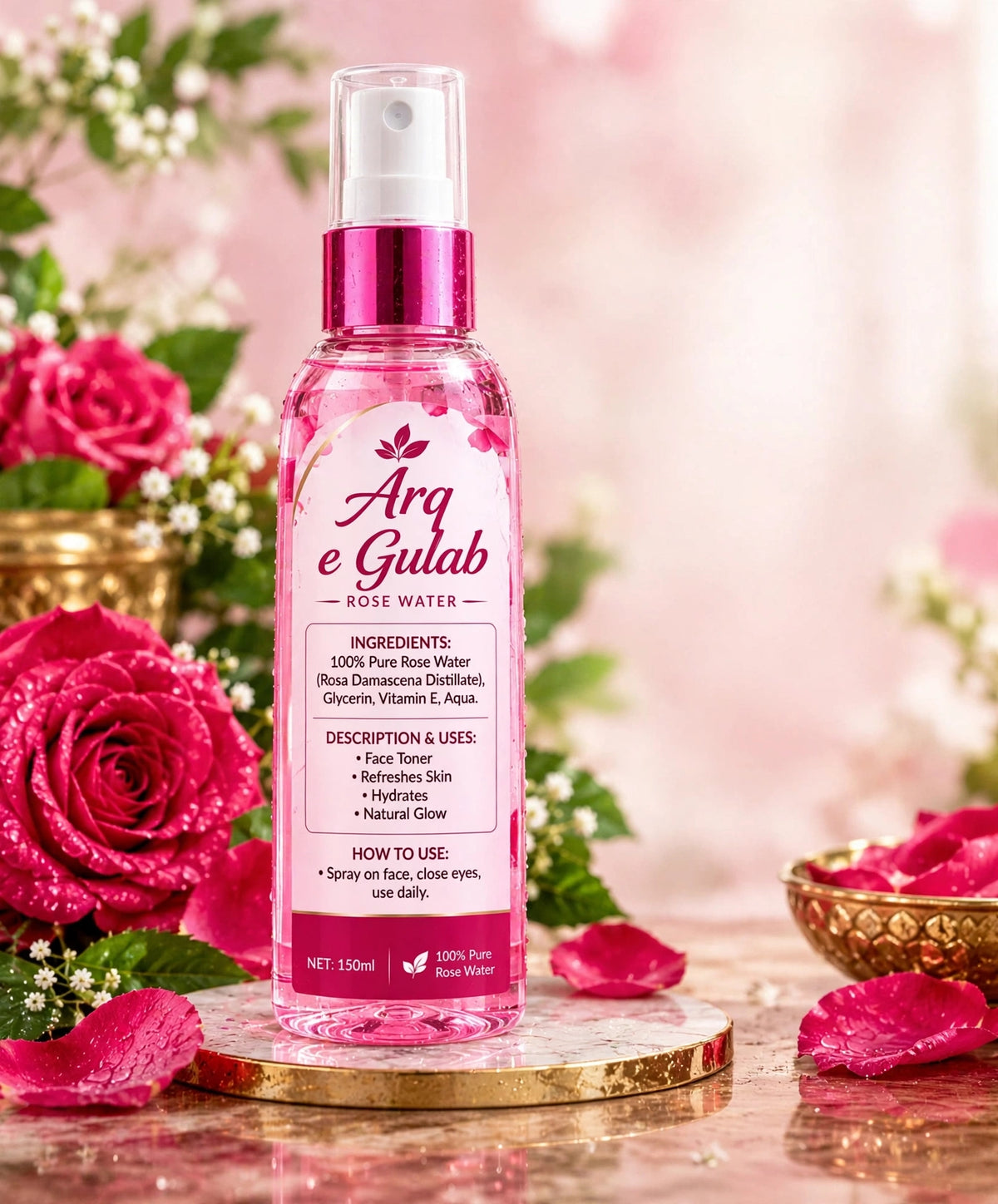 TRM essentials Arq‑e‑Gulab Rose Water – 100% Pure & Natural/150ml